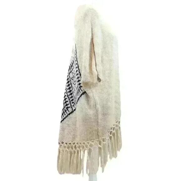 Blu Pepper Vintage Cream Bohemian Fringe Cardigan Duster Crochet Back Size Large - Picture 6 of 9